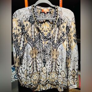 Hale Bob Black and Gold Patterned Blouse